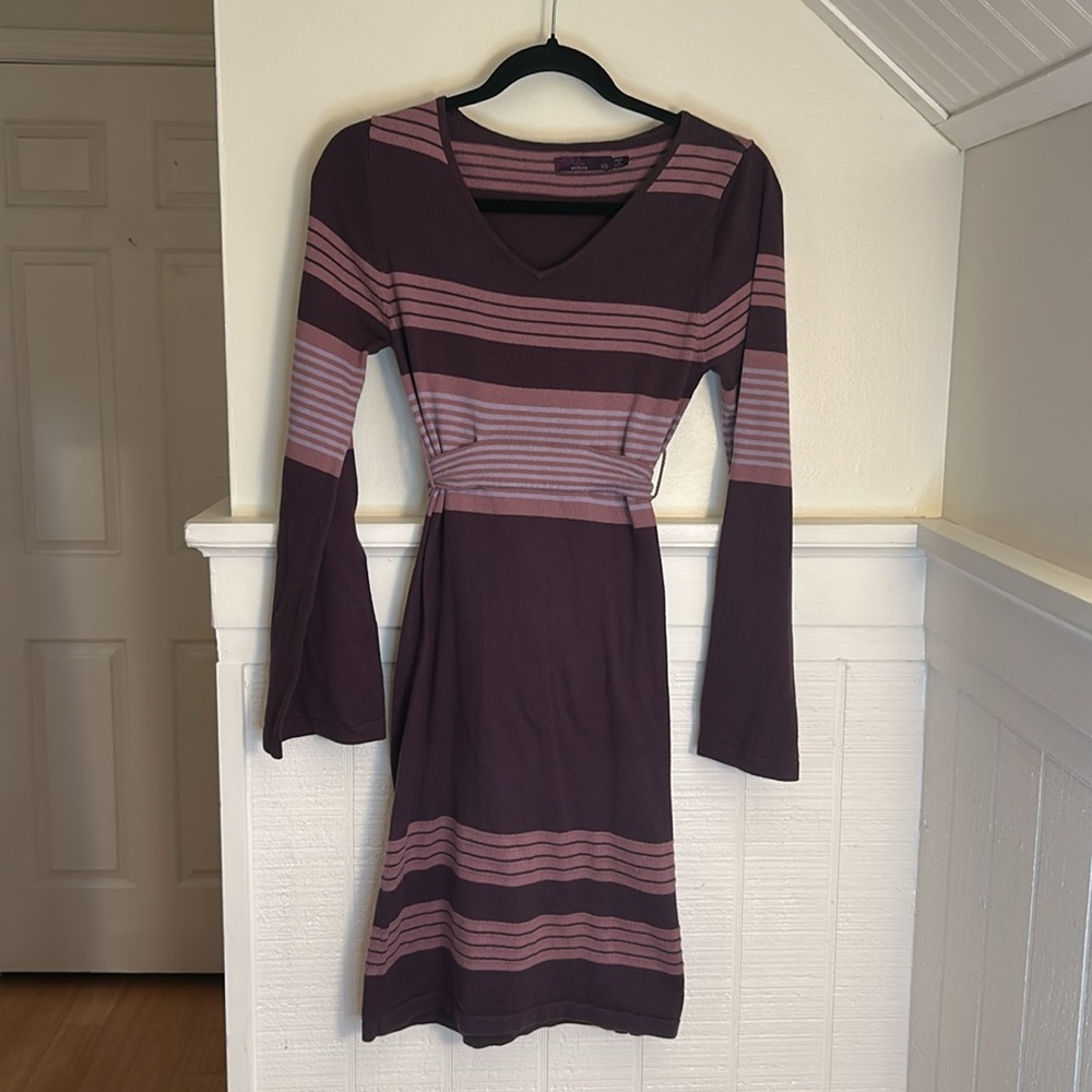 PrAna Breathe Purple Striped Tie Back Sweater Dress size Women’s XS